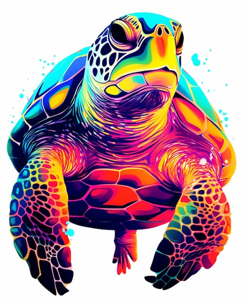 tortuga de colores brillantes con un fondo blanco