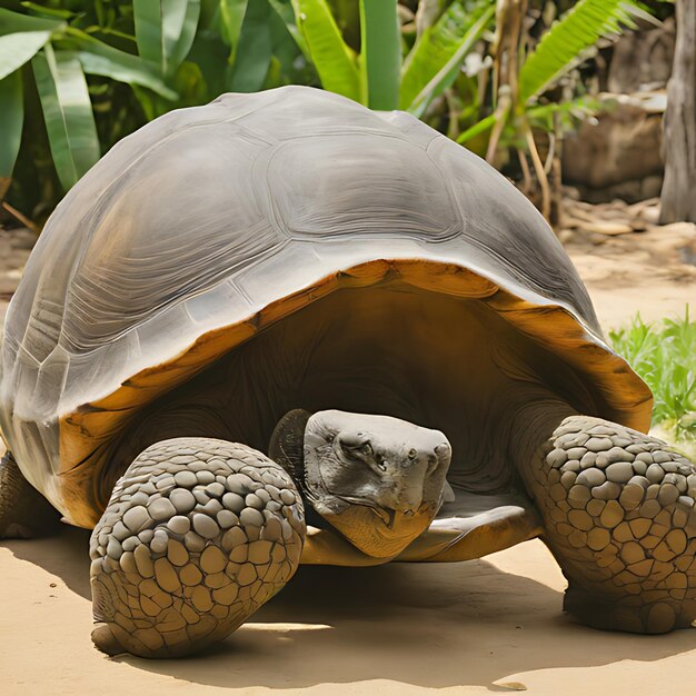 una tortuga con una concha en la cabeza