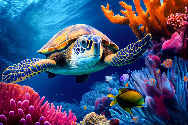 Foto tortuga y corales en el mar rojo ia generativa ia generativa