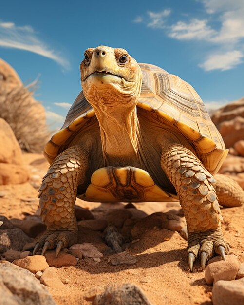 Foto la tortuga del desierto en el desierto con fondo cielo abierto foto generada por ia