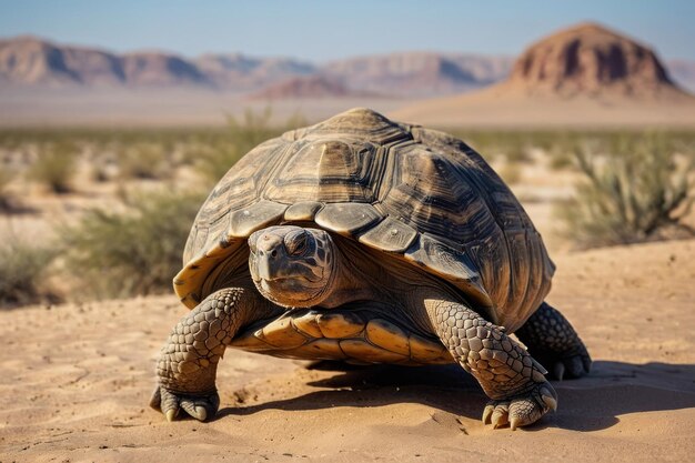 Foto tortuga del desierto en un paisaje arenoso con rocas