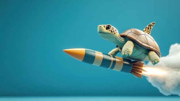 Una tortuga despegando en un cohete