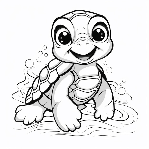 una tortuga de dibujos animados juega en el agua con una pelota ai generat