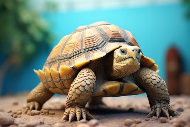 Foto la tortuga espinosa africana geochelone sulcata en la arena