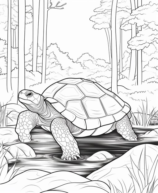 Una tortuga está cruzando un río en el bosque generativo ai