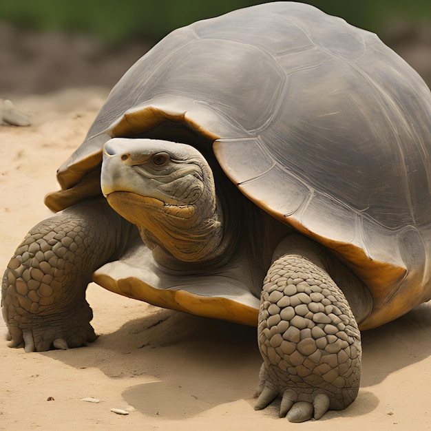 una tortuga está tendida en el suelo en la arena