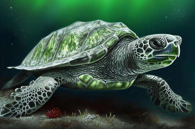 Tortuga en la ilustración del acuario Tortuga marina verde