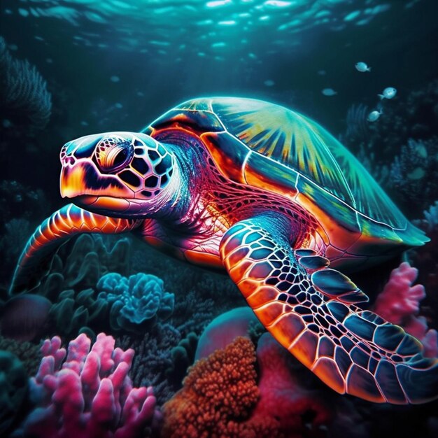 Tortuga en la ilustración de color de luz de agua de mar