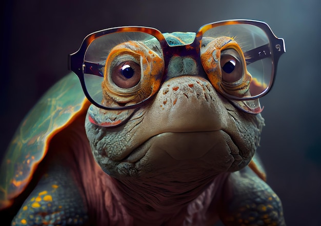 Tortuga inteligente con gafas Retrato animal sabio Sabiduría