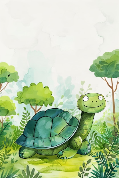 tortuga linda con fondo de la naturaleza niños ilustración