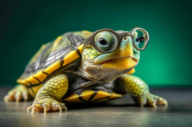 Tortuga linda con gafas animal en vacaciones de verano ilustración de animales Ai generativo