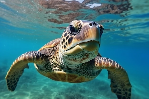 Tortuga marina feliz en una natación serena Vida marina alegre y deleite acuático IA generativa