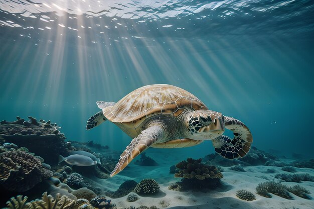 La tortuga marina nadando en el océano