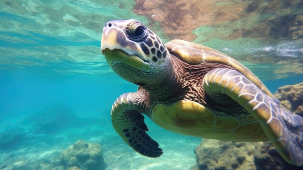 Una tortuga nadando en el agua