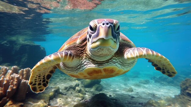 una tortuga nadando bajo el agua