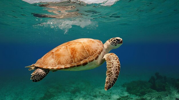 Tortuga nadando bajo el mar