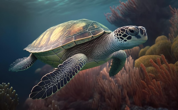 Una tortuga nadando en el océano.