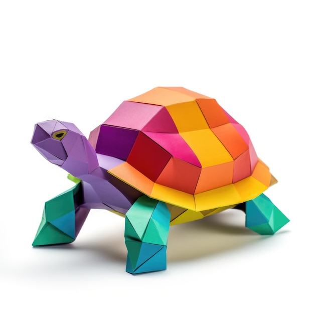 Tortuga de origami aislada sobre fondo blanco