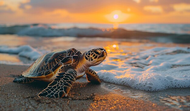 Foto una tortuga en la playa ia generativa