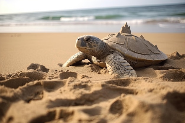 tortuga en la playa mar en el fondo