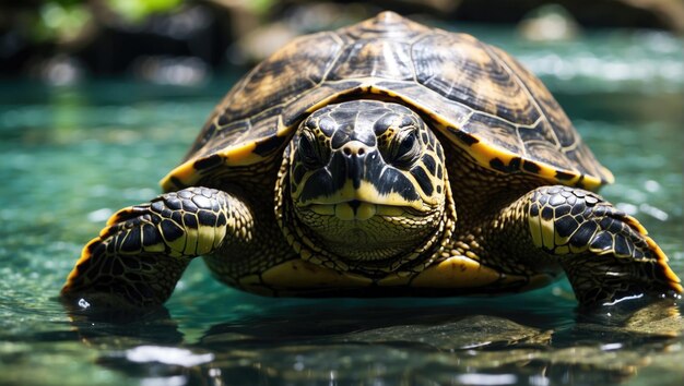 una tortuga que está sentada en el agua