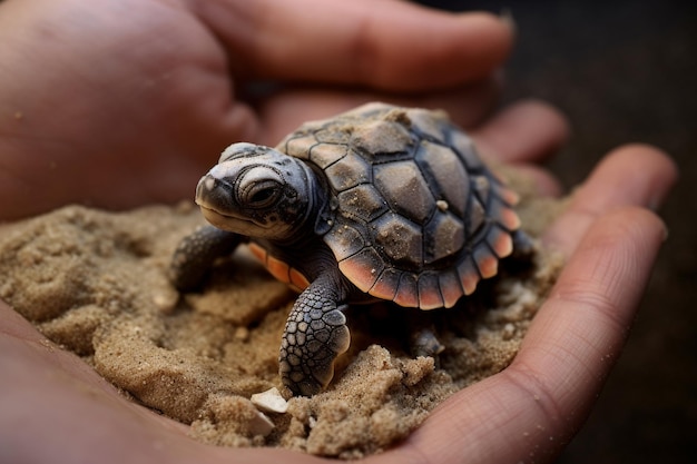 Foto tortuga recién eclosionada