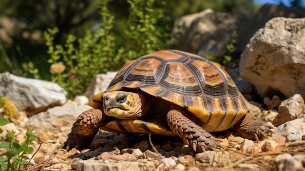 La tortuga terrestre en su entorno natural Un animal salvaje de Grecia Tortuga de Hermanns IA generativa