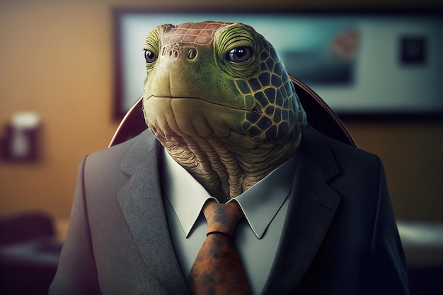 Foto una tortuga con traje y corbata.