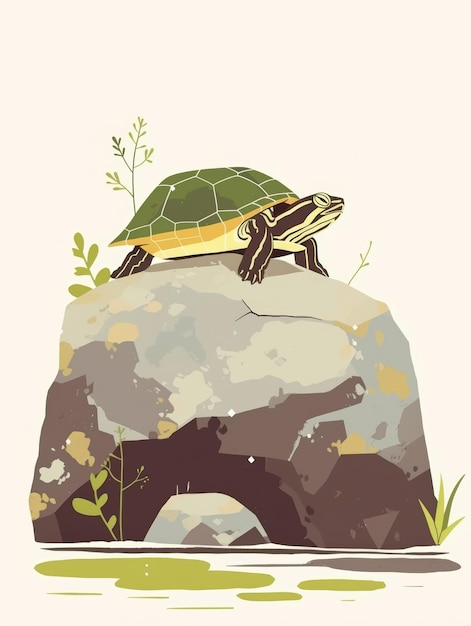 Tortuga tranquila disfrutando de la ilustración de la roca IA generativa