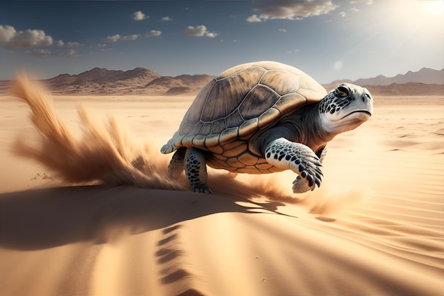 Tortuga veloz corriendo a toda velocidad en el desierto IA generativa