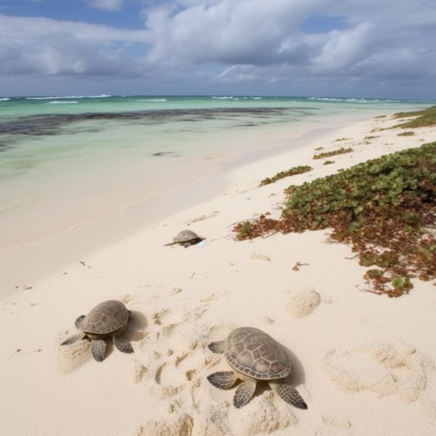 Tortugas marinas en la playa de las islas galápagos