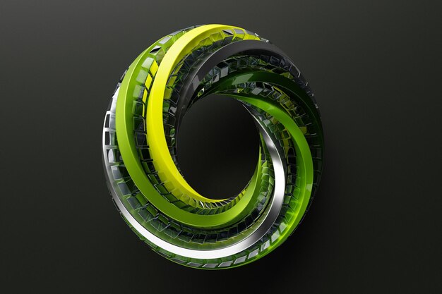 Torus colorido de neón futurista donut 3D que representa la forma de la geometría del toro en fondo negro