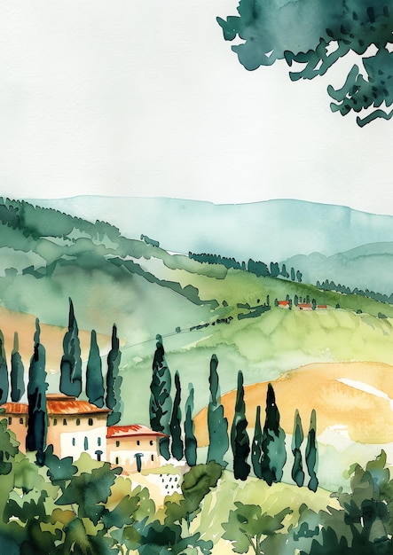 Foto toscana itália paisagem aquarela modelo de convite de casamento