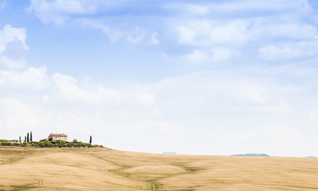 Toskana, Val d'Orcia-Gebiet. Wunderbare Landschaft an einem sonnigen Tag, kurz vor der Ankunft des Regens