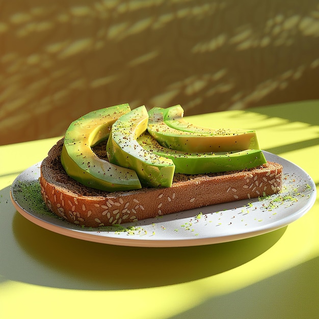 Foto tosta de aguacate renderizada en 3d para el desayuno