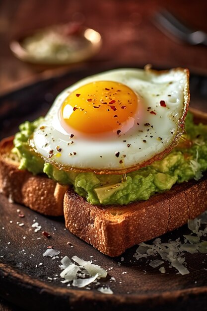 Tostada de aguacate con huevo frito encima