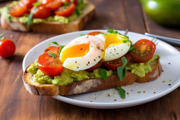 Tostada de aguacate con huevos y tomates asados