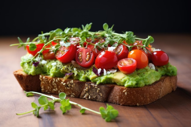 Tostada de aguacate con tomates cherry y hierbas