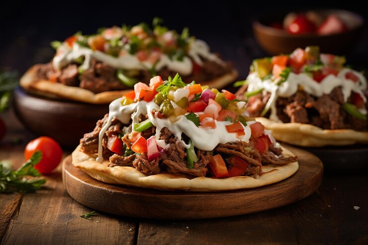 Foto tostadas de carne de res de shawarma