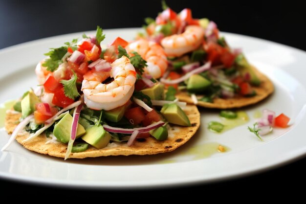 Foto tostadas de ceviche de camarón picante