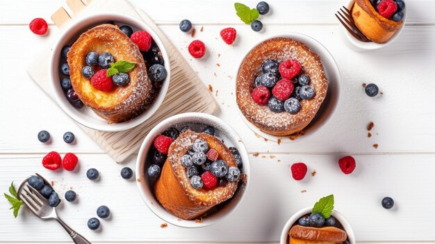 Tostadas francesas con bayas desayuno de brioche