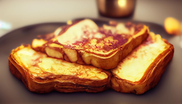 Foto tostadas francesas con jarabe de miel sobre mesa de madera ai generativo