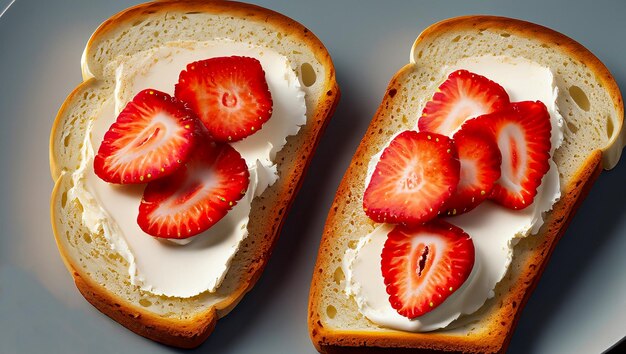 Tostadas con fresas y queso crema.