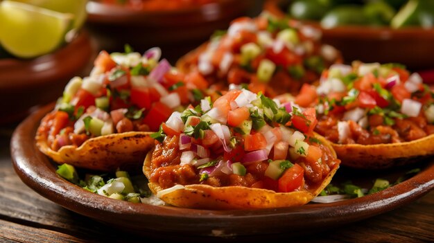 Tostadas mexicanas autênticas com salsa fresca e coberturas