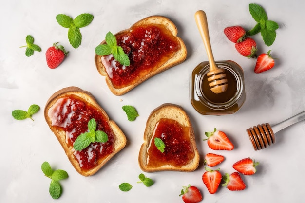 Tostadas servidas con mermelada de frutas Generar Ai