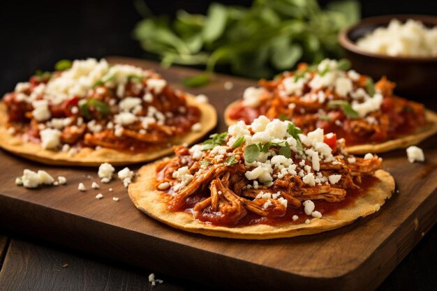 Tostas de pollo con frijoles fritos