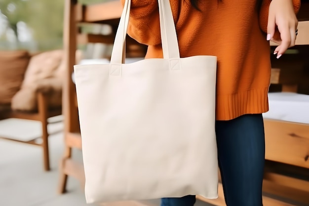 Tote Bag mockup de produto Outono Outono Branco Tote Bag Mockup AI Gerado