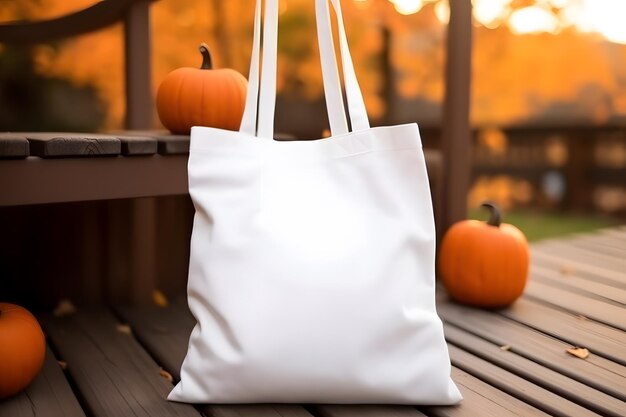 Tote Bag mockup de produto Outono Outono Branco Tote Bag Mockup AI Gerado