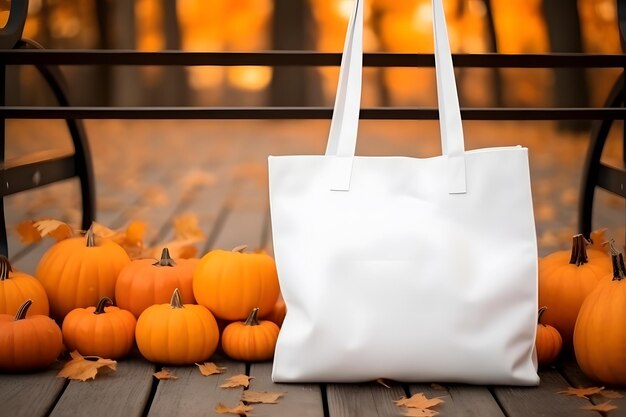 Tote Bag Produkt-Mockup Fall Fall White Tote Bag Mockup KI generiert