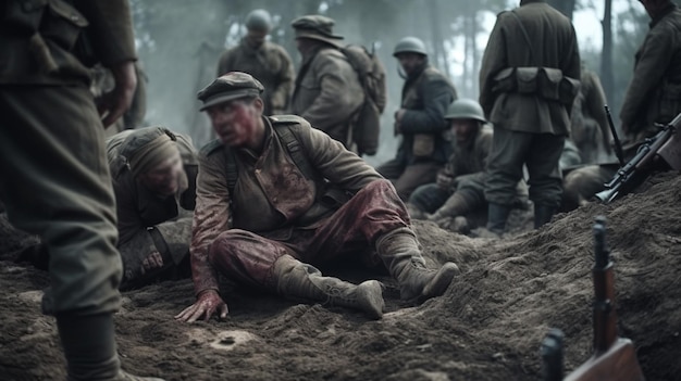 Tote Soldaten auf dem Schlachtfeld. Generative KI